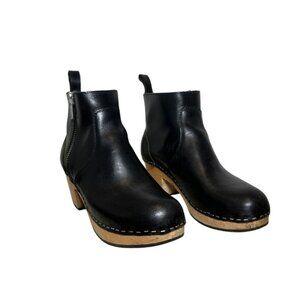 Swedish Hasbeens Zip It Emy Black Leather Clog Boots – Size 39 (US 8.5–9)